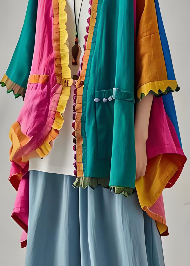 Colorblock Ruffled Patchwork Cotton Cardigan Summer