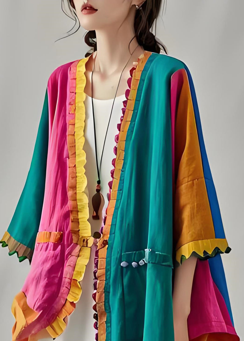 Colorblock Ruffled Patchwork Cotton Cardigan Summer