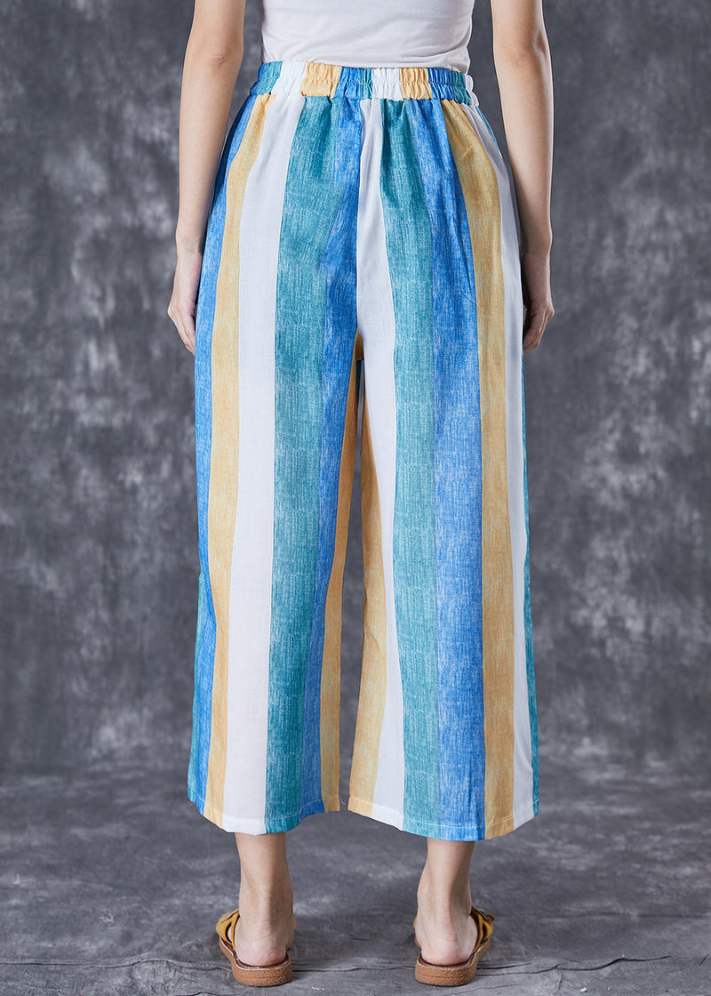 Colorblock Striped Pockets Linen Wide Leg Pants Summer