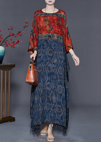 Colorblock Tasseled Patchwork Chiffon Ankle Dress Summer