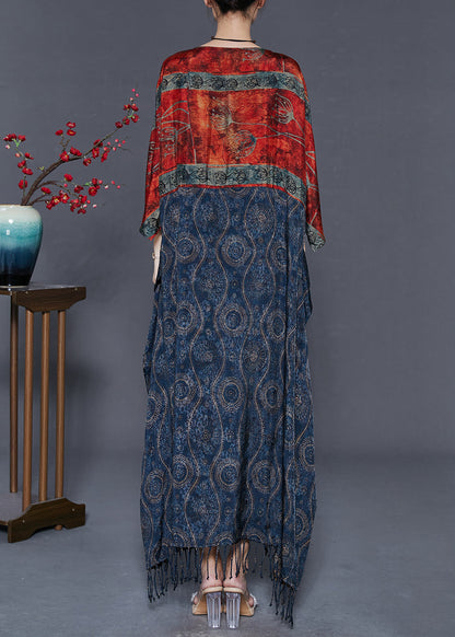 Colorblock Tasseled Patchwork Chiffon Ankle Dress Summer