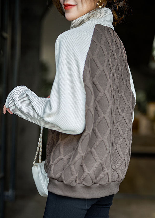 Colorblock Zip Up Knit Patchwork Cotton Sweatshirt Winter