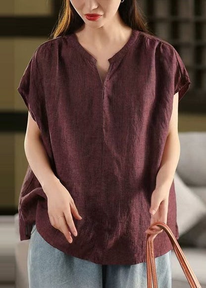 Dull Red Oversized Linen Tanks Summer