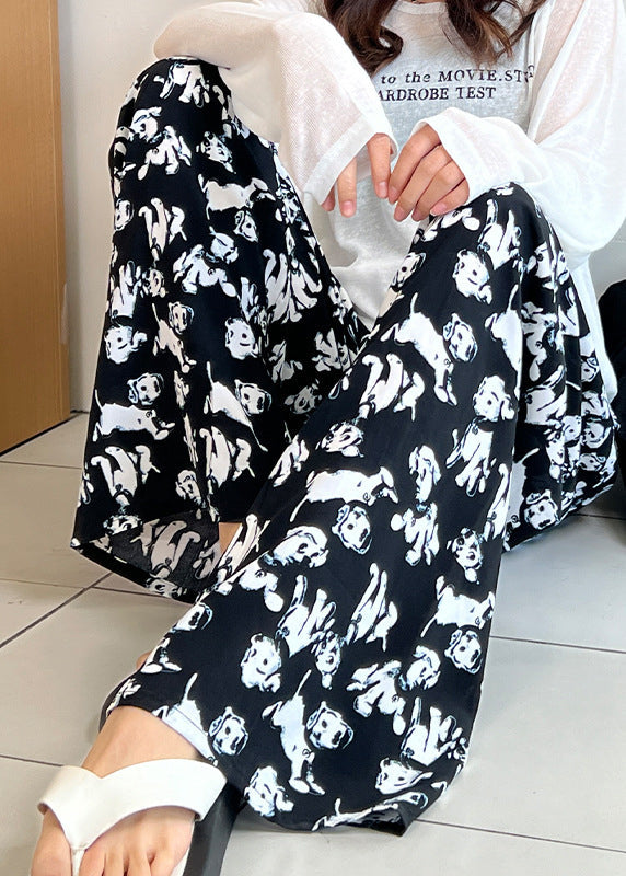 Elastic Waist Print Cotton Straight Pants Summer