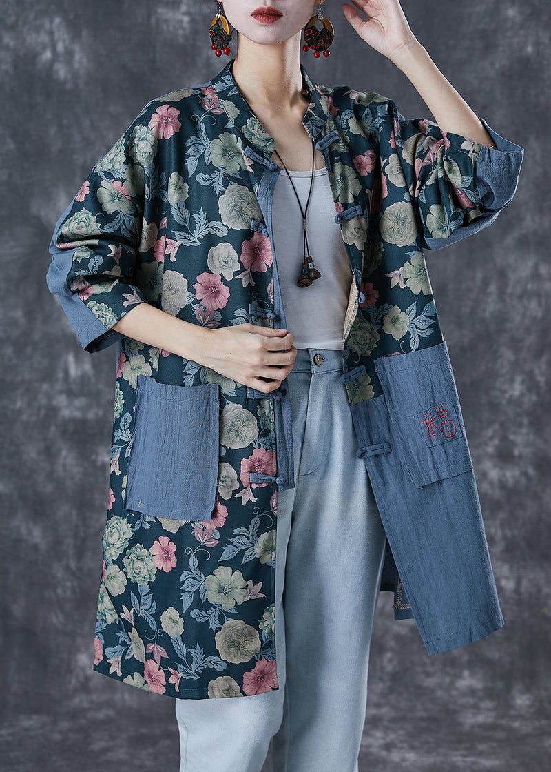 Embroidered Patchwork Print Linen Coat Outwear Fall