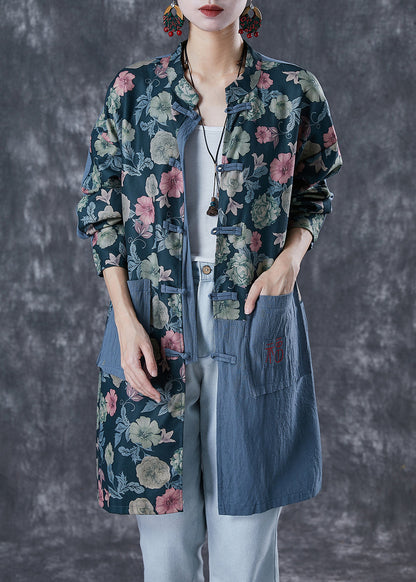 Embroidered Patchwork Print Linen Coat Outwear Fall