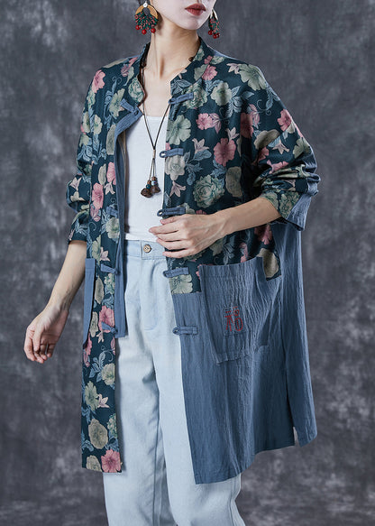 Embroidered Patchwork Print Linen Coat Outwear Fall