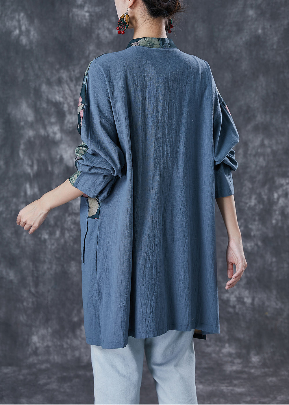 Embroidered Patchwork Print Linen Coat Outwear Fall