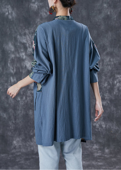 Embroidered Patchwork Print Linen Coat Outwear Fall