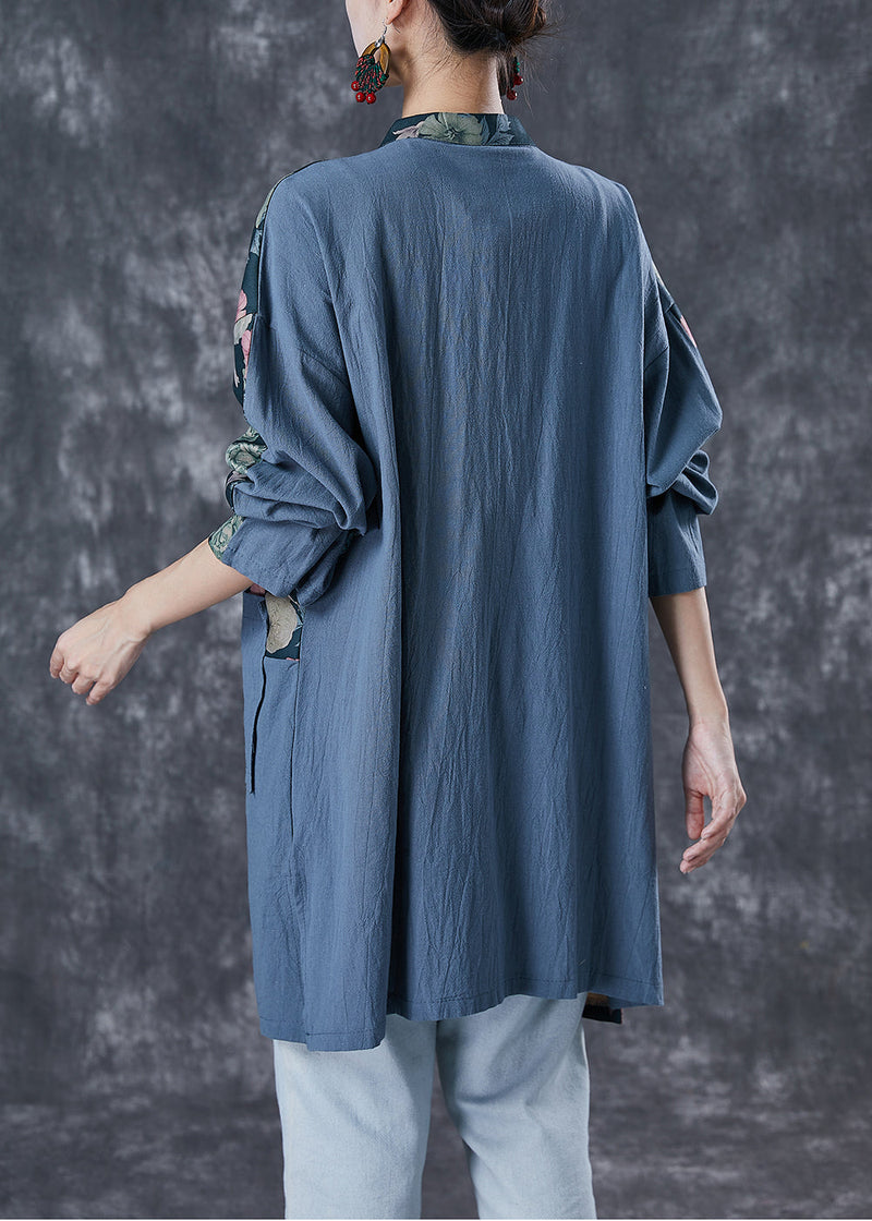 Embroidered Patchwork Print Linen Coat Outwear Fall