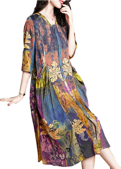 Pockets Wrinkled Patchwork Silk Dress Summer