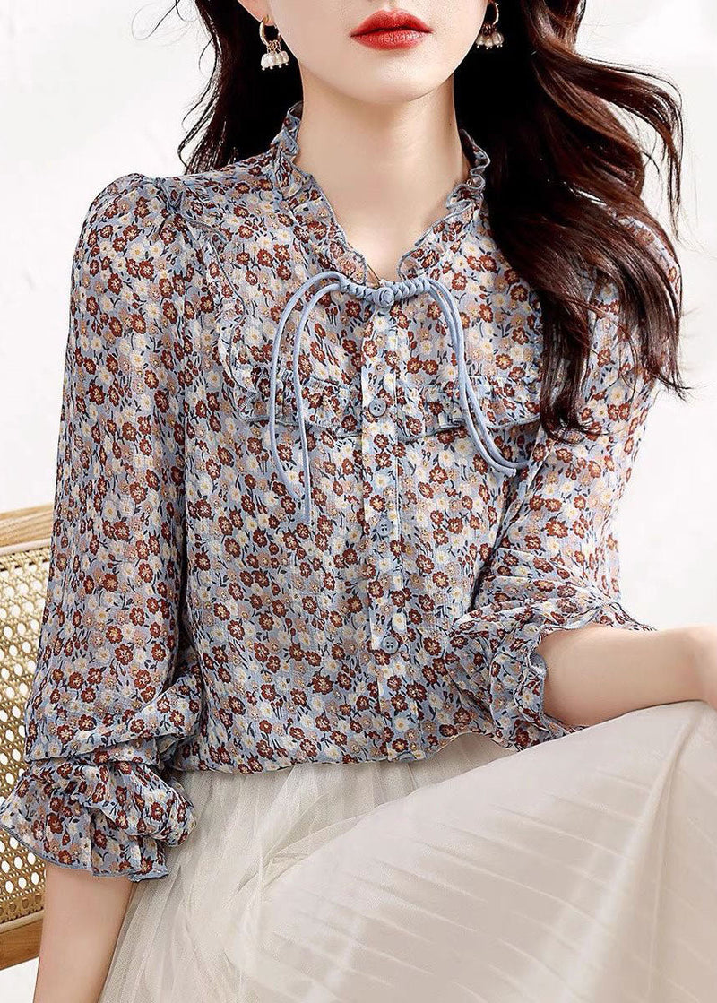 Ruffled Patchwork Chiffon Shirt Tops Spring