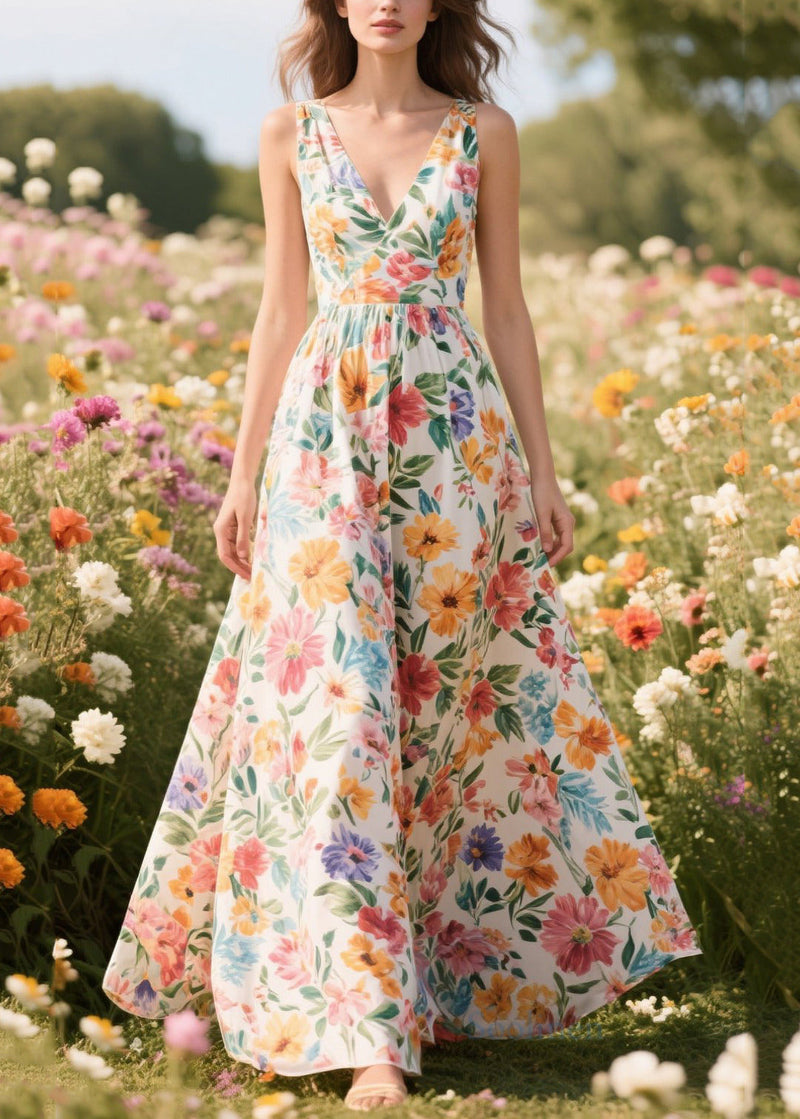 Flower Print Exra Large Hem Chiffon Cami Dress Summer