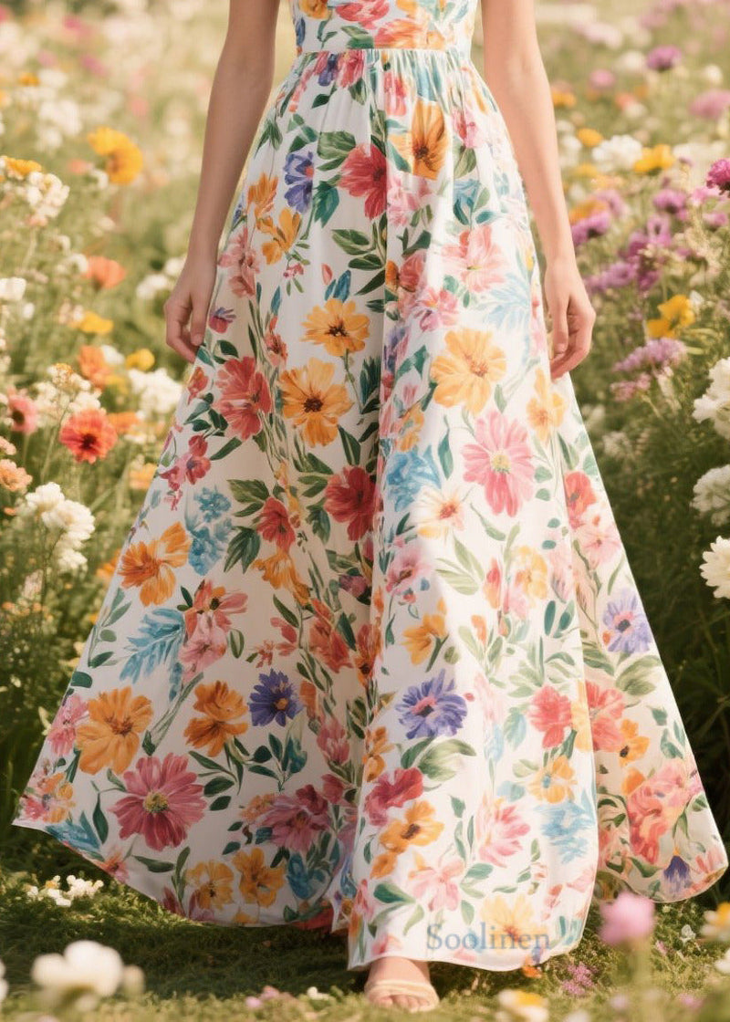Flower Print Exra Large Hem Chiffon Cami Dress Summer