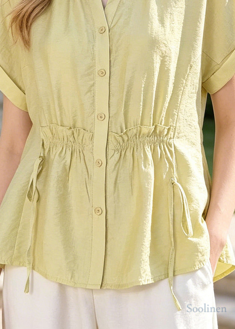 Fruit Green Ruffled Wrinkled Cotton Shirts Summer