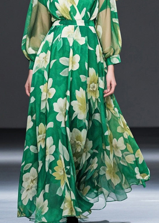 Grass Green Cinched Chiffon Maxi Dresses Spring
