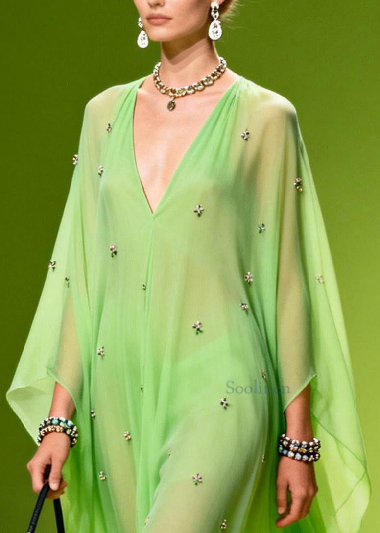 Grass Green Oversized Print Chiffon Robe Dresses Summer