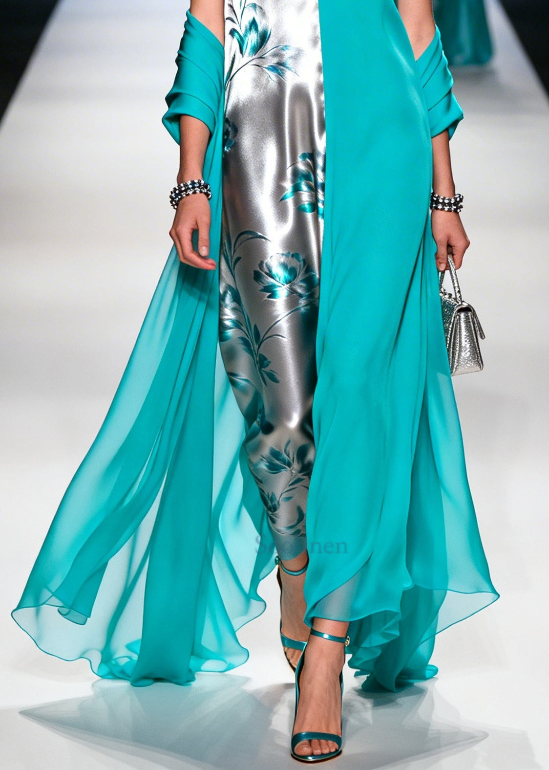 Green Asymmetrical Patchwork Chiffon Dress Sleeveless