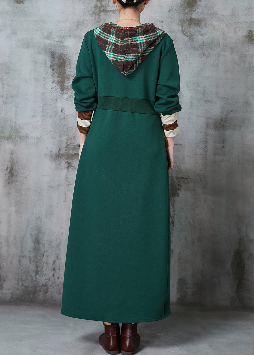 Green Bear Sequins Patchwork Cotton Sweatshirt Dress Spring