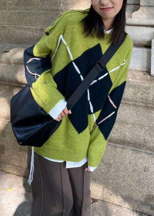 Green Cold Shoulder Button Knit Top Winter
