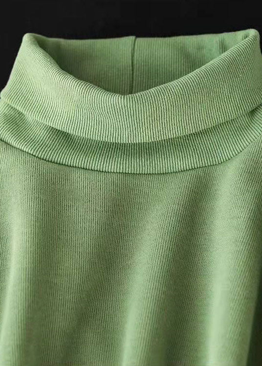 Green Embroideried Turtle Neck Warm Fleece Sweatshirts Top Winter