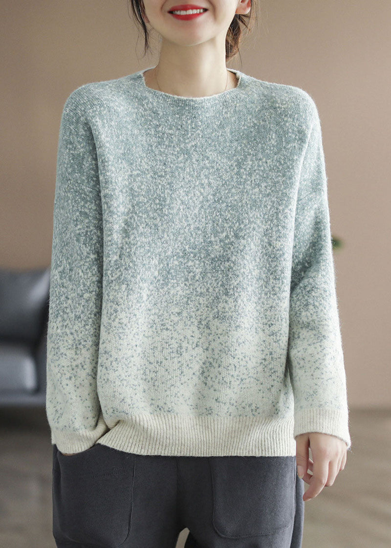 Green Gradient Color Knit Pullover Winter