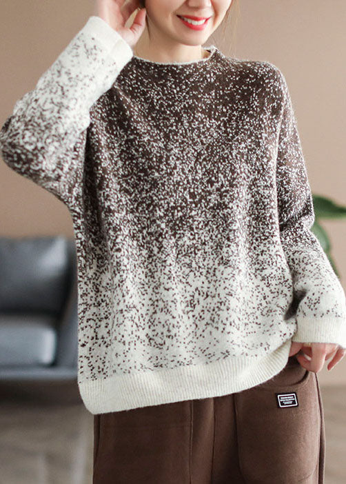 Green Gradient Color Knit Pullover Winter