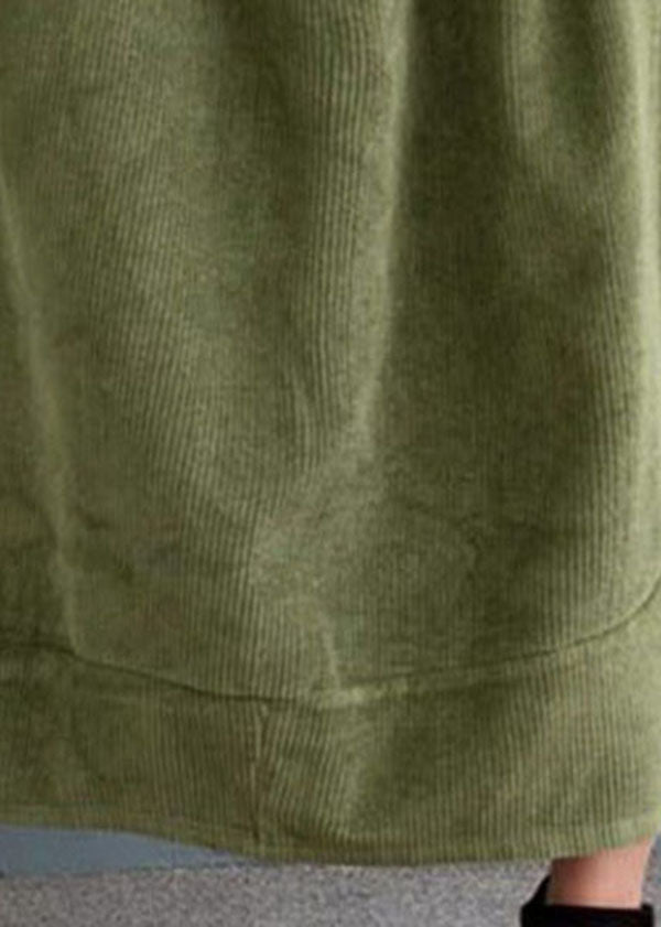 Green High Waist Pockets Velour a Line Skirts Fall