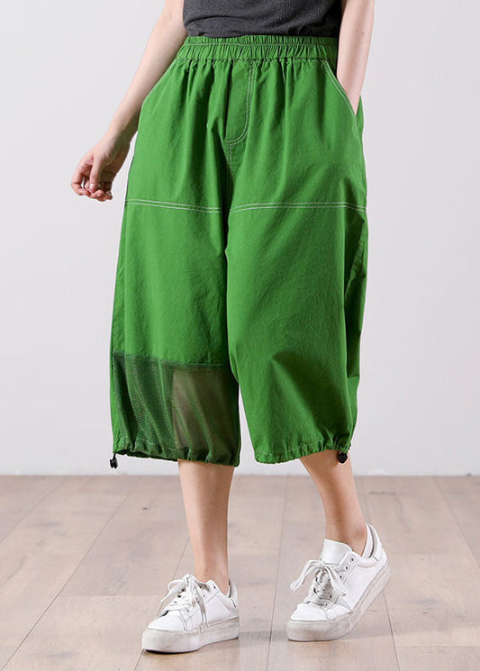 Green High Waist Tulle Patchwork Cotton Harem Pants Summer