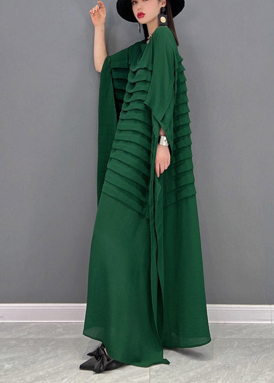 Black O-neck Striped Chiffon Ankle Dress Batwing Sleeve