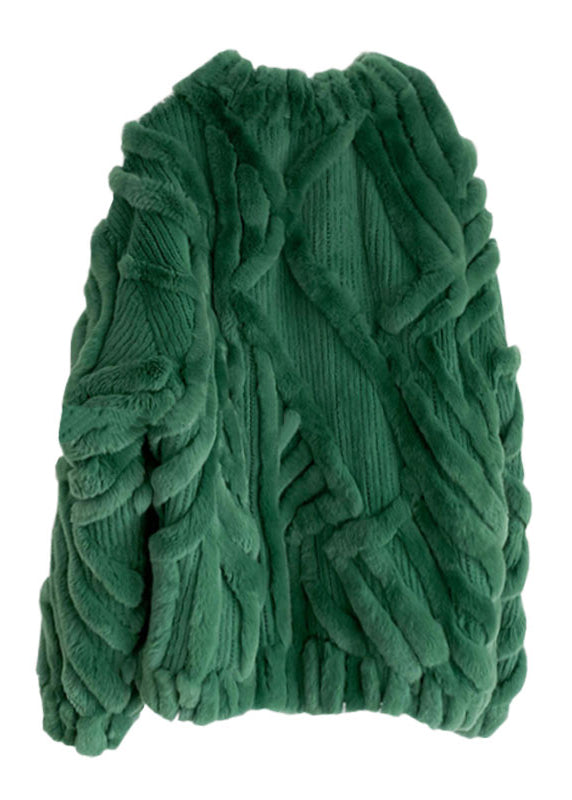 Green O-neck Thick Cable Knit Sweater Fall