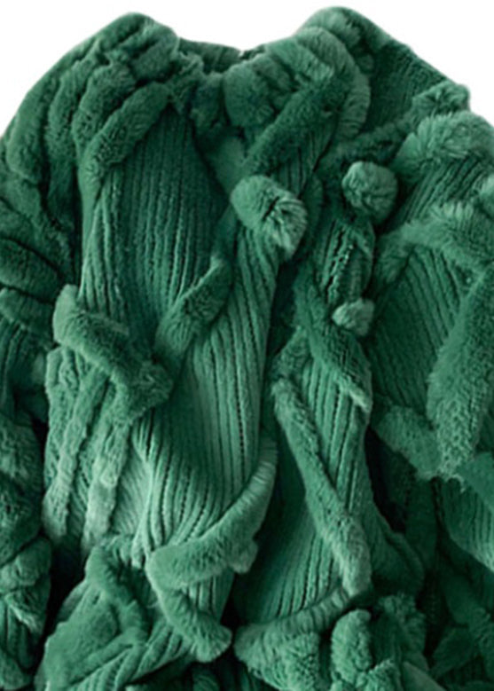 Green O-neck Thick Cable Knit Sweater Fall