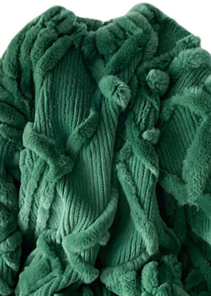 Green O-neck Thick Cable Knit Sweater Fall