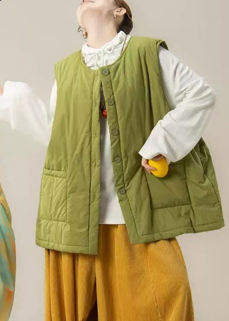 Green Oversized Pockets Fine Cotton Filled Winter Vests