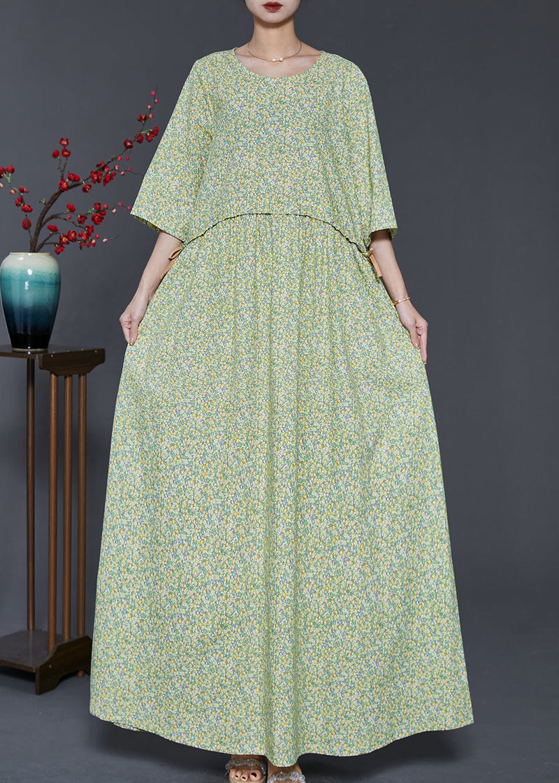 Green Oversized Print Drawstring Cotton Dress Summer