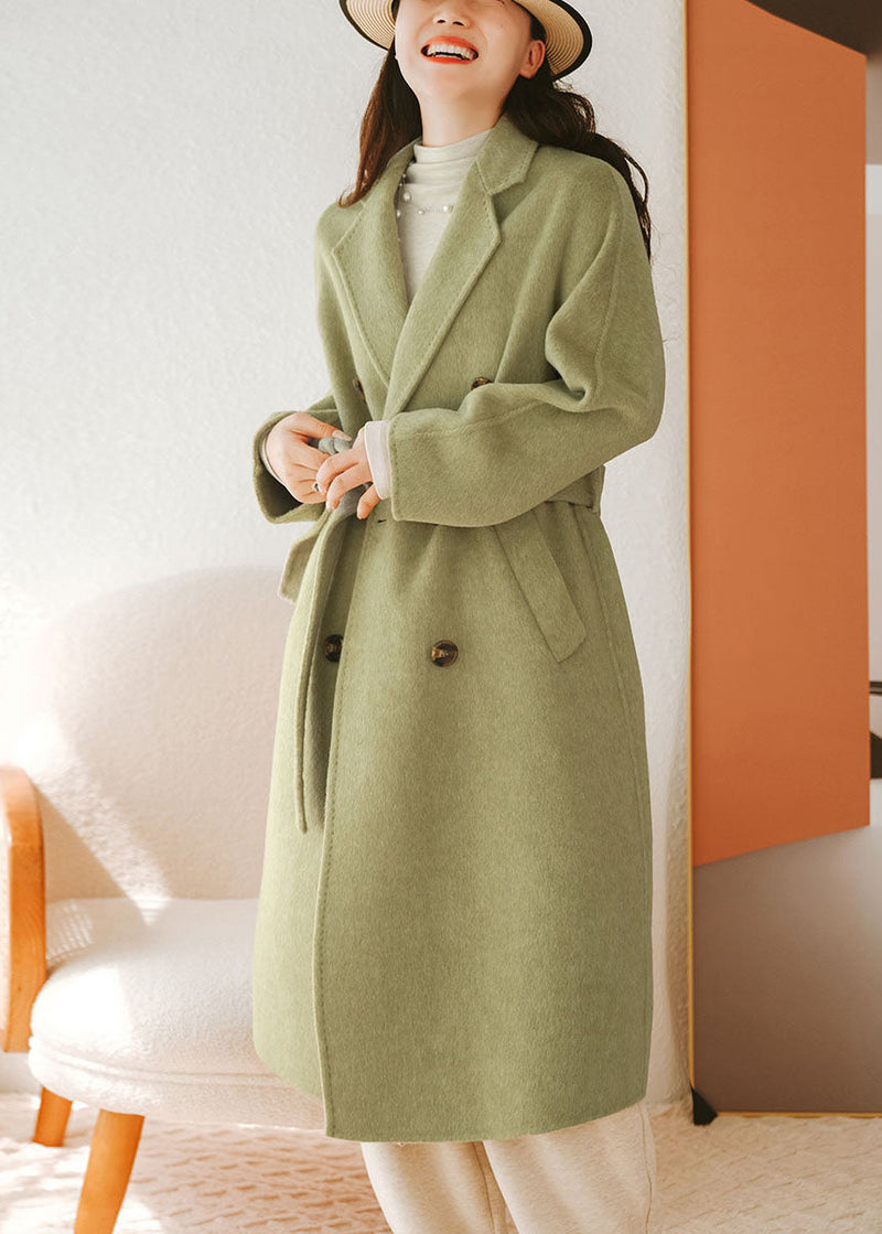 Green Peter Pan Collar Sashes Woolen Coat Fall