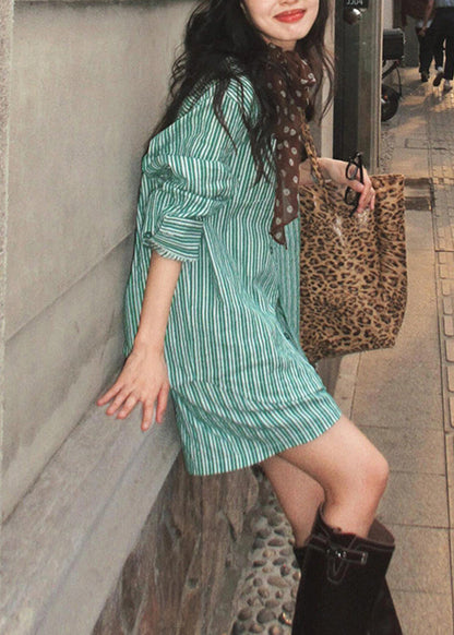 Green Peter Pan Collar Striped Shirts and Shorts Two Pieces Set Summer