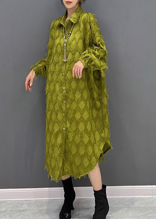 Green Peter Pan Collar Tasseled Maxi Dresses Fall