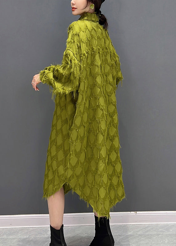 Green Peter Pan Collar Tasseled Maxi Dresses Fall