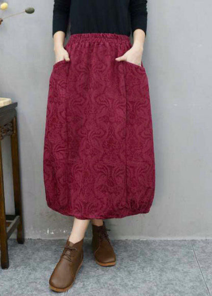 Green Pockets Jacquard Cotton Skirts Winter