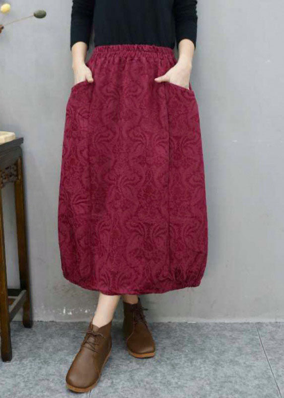 Green Pockets Jacquard Cotton Skirts Winter