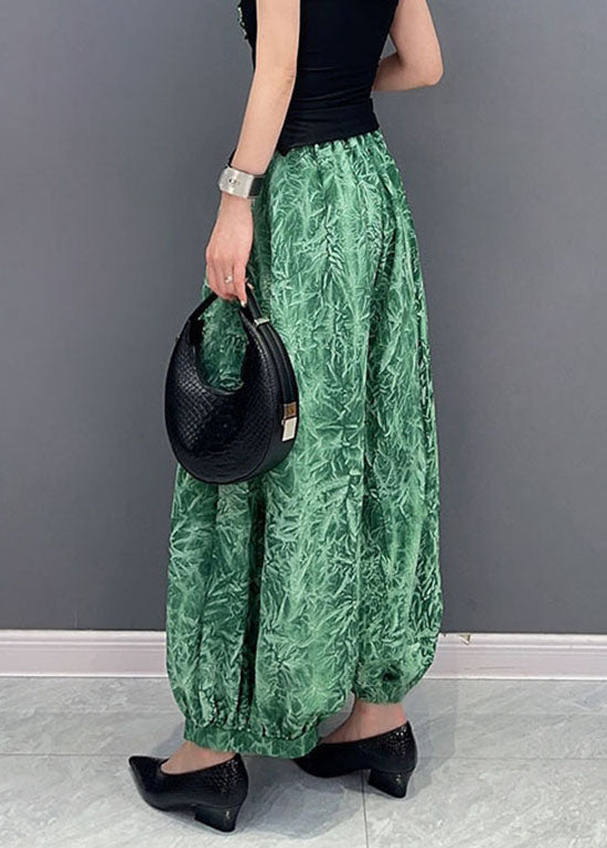 Green Pockets Print Patchwork Cotton Harem Pants Summer