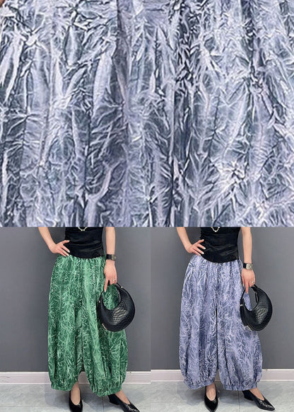 Green Pockets Print Patchwork Cotton Harem Pants Summer