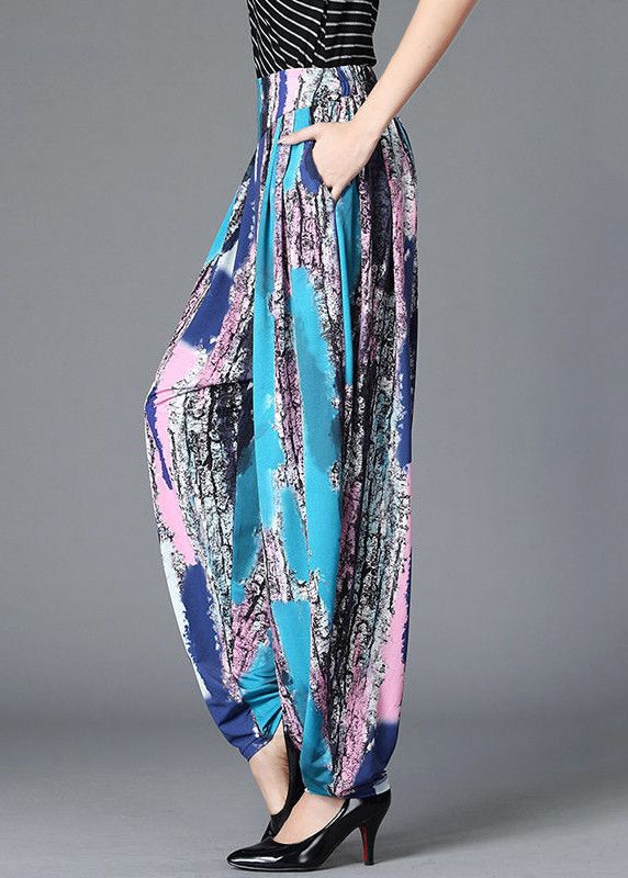 Green Pockets Wrinkled Print Cotton Pants Fall