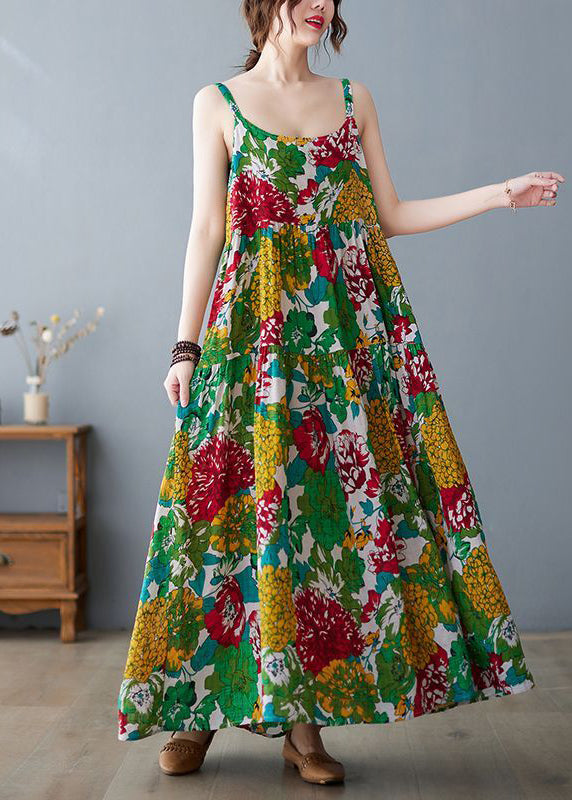 Green Print Exra Large Hem Cotton Beach Dresses Summer
