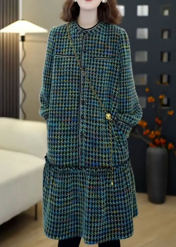 Green Print Woolen Day Dresses Spring