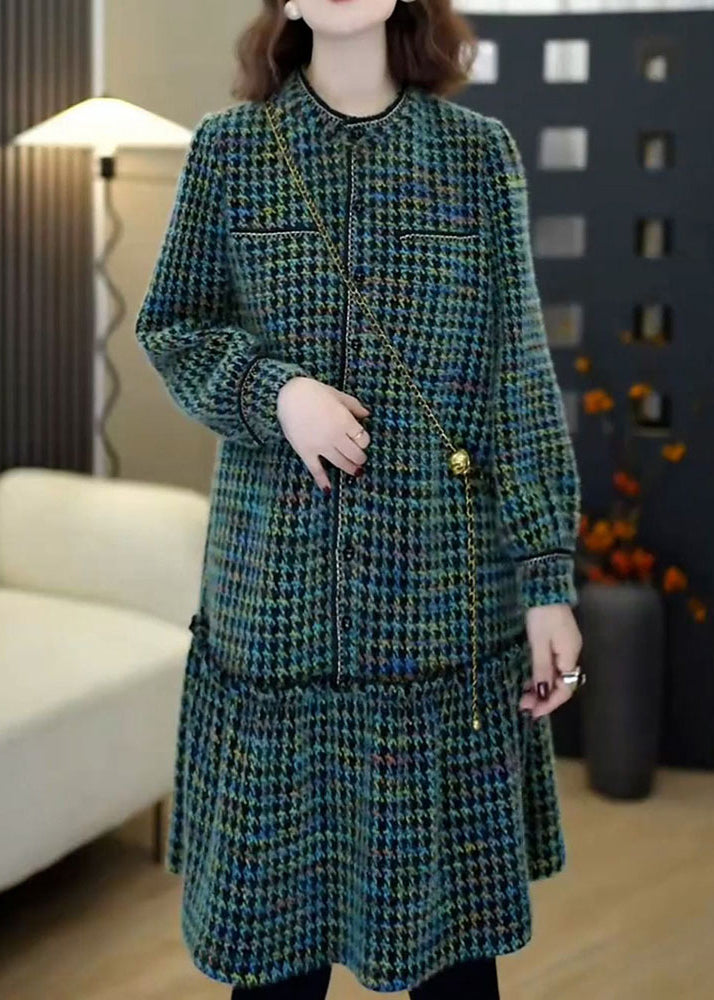 Green Print Woolen Day Dresses Spring