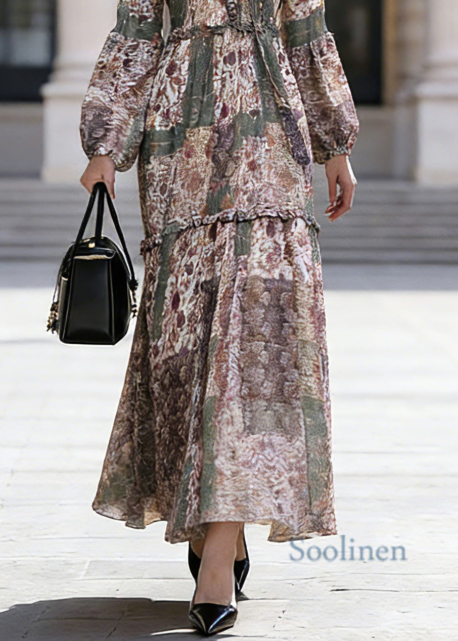 Green Ruffled Patchwork Chiffon Vacation Maxi Dresses Spring