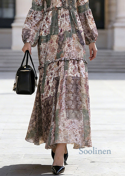 Green Ruffled Patchwork Chiffon Vacation Maxi Dresses Spring