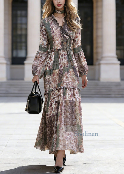 Green Ruffled Patchwork Chiffon Vacation Maxi Dresses Spring